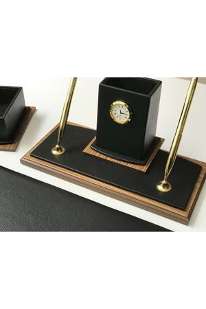 Siyah Deluxe Deri Ahşap Sümen Takımı
