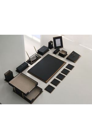 Cumhurbaşkanlığı Antrasit Gri Ahşap Deri Deluxe Set