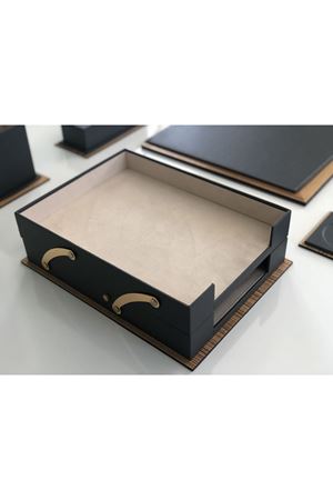 Cumhurbaşkanlığı Antrasit Gri Ahşap Deri Deluxe Set
