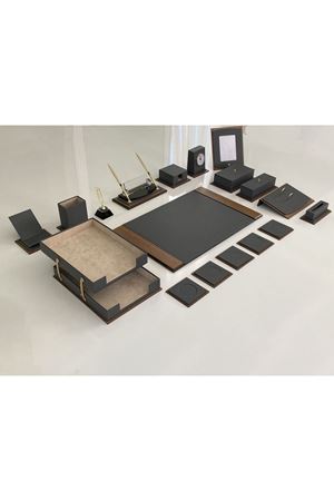 Ekstra Saatli + Ataşlıklı Başkanlık Deluxe Antrasit Gri Sümen Makam Takımı