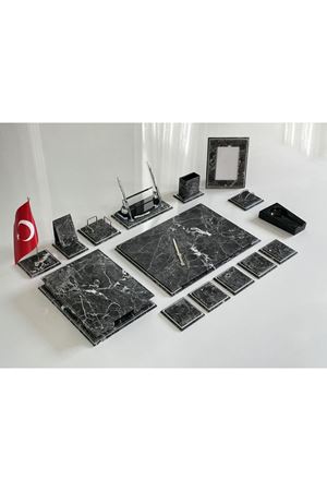 Sümenvadisi Mermer Gümüş Deri Business Sümen Takımı