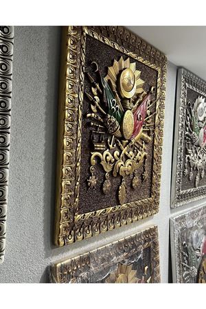 Osmanlı Devlet Arması Beyaz Varak Üç Boyutlu Tablo Karbartmalı 1.Kalite Dev Boy 4 Kilo