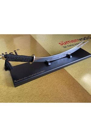 Masaüstü Zülfikat Kılıç (Paslanmaz Krom) 43cm İsme Özel Ahşap Zeminlik