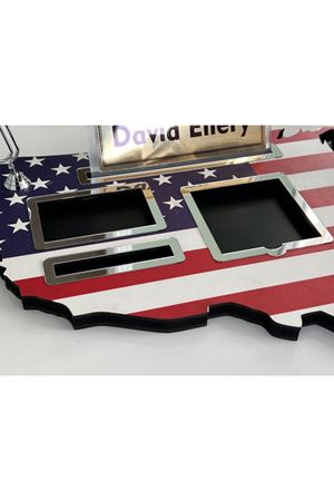 Desktop Nameplate Wood and Leather Desk Set