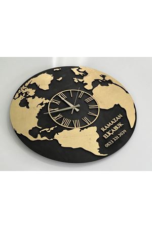 Altın Varak Eskitme Gold 60 cm Ahşap Saat