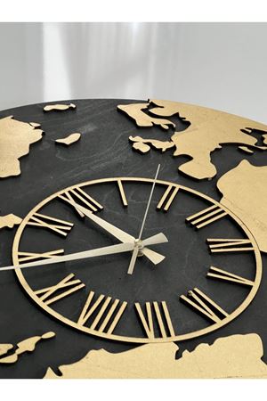 Altın Varak Eskitme Gold 60 cm Ahşap Saat