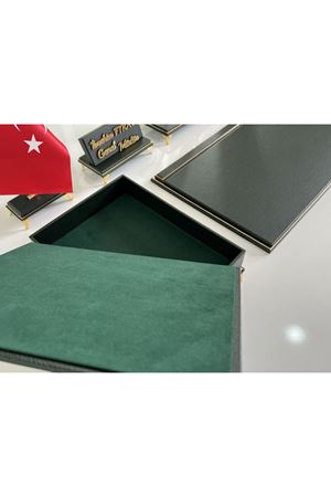 ÜST SEVİYE Sümenvadisi Petrol Yeşili Deluxe Deri Scrikss Markalı Kalem Saat Yüzük Kutulu