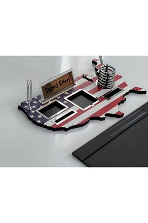 Desktop Nameplate Wood and Leather Desk Set