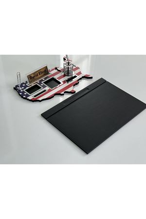Desktop Nameplate Wood and Leather Desk Set
