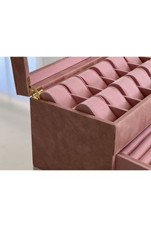 PEMBE Deri içi Kadife Ultralüks El yapımı Çekmeceli üstü Camlı 3 Katlı Takı Kutusu Ultralüks