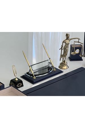 FIRSAT ÜRÜN Lacivert Doğal Deri içi Kadife V.I.P Sümen Makam Takımı Metal Adalet Biblolu