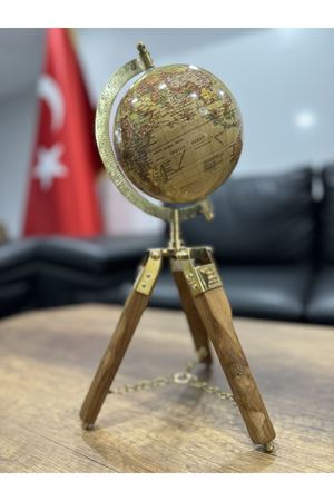 Ahşap Metal Pirinç VIP Dünya Küresi 35cm Avrupa