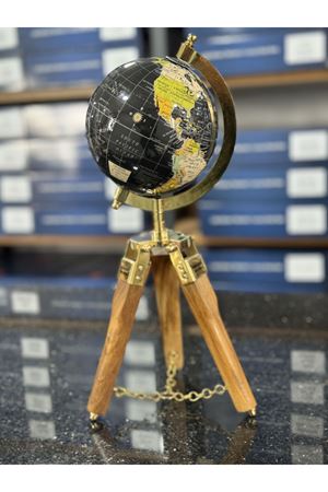 İNDİRİM Ahşap Metal Pirinç VIP Dünya Küresi 35cm (Avrupa İthal)