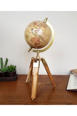 Ahşap Metal Pirinç VIP Dünya Küresi 35cm  Avrupa