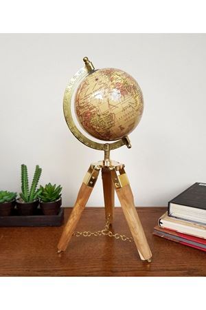Ahşap Metal Pirinç VIP Dünya Küresi 35cm  Avrupa