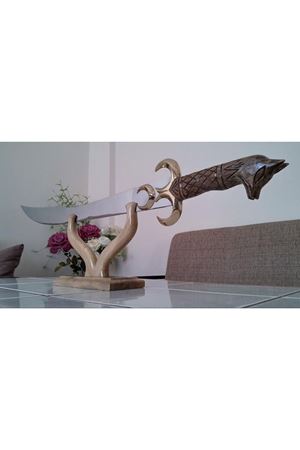 78cm Üç Hilal Kurt Başlı 4034 Kaliteli Alman Çelik Orjinal Kılıç Kutulu Kadife