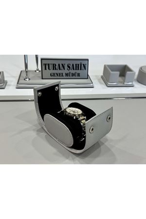 FIRSAT PREMİUM Açık Gri Deri Krom Makyaj Saat Kutulu alt iç yapı Kadife EL YAPIMI VIP Sümen Makam Takımı