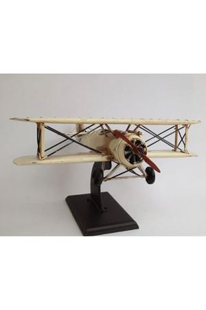 Uçak Eskitme Metal Çift Kanatlı Antik Uçak 30cm