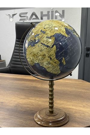 43 cm Pirinç Metal Ahşap Kaide Dünya Küresi (Avrupa İthal)