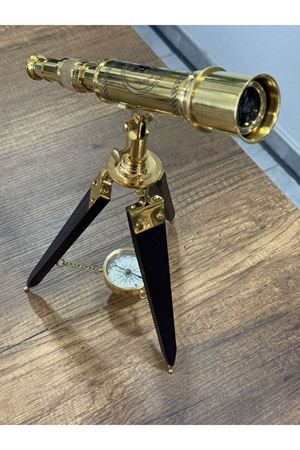 Pirinç Pusulalı Orjinal Dürbün Ahşap Ayaklı (Avrupa İthal) 33 cm