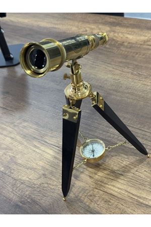 Pirinç Pusulalı Orjinal Dürbün Ahşap Ayaklı (Avrupa İthal) 33 cm