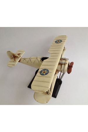 Uçak Eskitme Metal Çift Kanatlı Antik Uçak 30cm