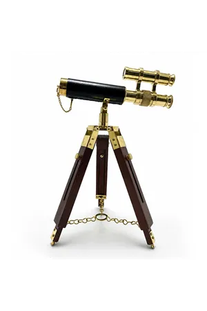 Pirinç Tripod Teleskop Dekoru Ahşap Ayaklı