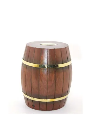 Pirinç Ahşap Fıçı Kumbara 18 Cm