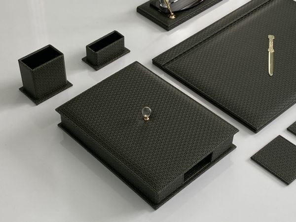 EL YAPIMI Yeşil Ekose Deri Sümen Makam Takımı