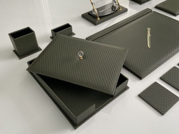 EL YAPIMI Yeşil Ekose Deri Sümen Makam Takımı