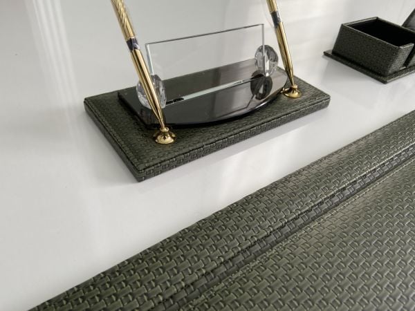 EL YAPIMI Yeşil Ekose Deri Sümen Makam Takımı