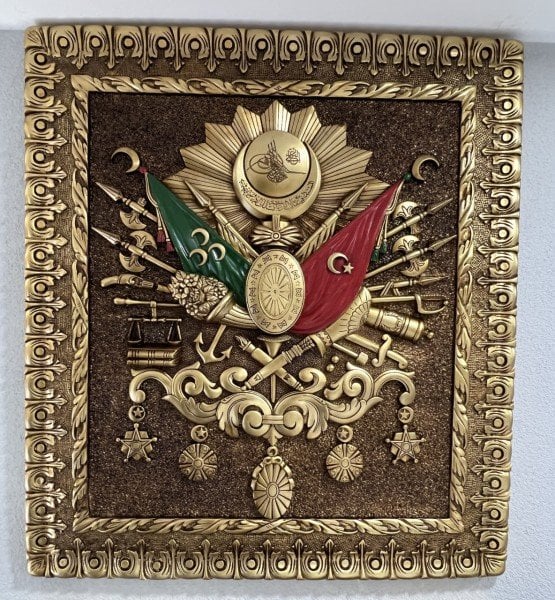 Fırsat Ürün Osmanlı Devlet Arması Gold Varak Üç Boyutlu Tablo Karbartmalı 1.Kalite Dev Boy 4 Kilo