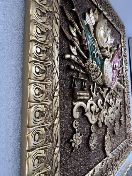 Fırsat Ürün Osmanlı Devlet Arması Gold Varak Üç Boyutlu Tablo Karbartmalı 1.Kalite Dev Boy 4 Kilo