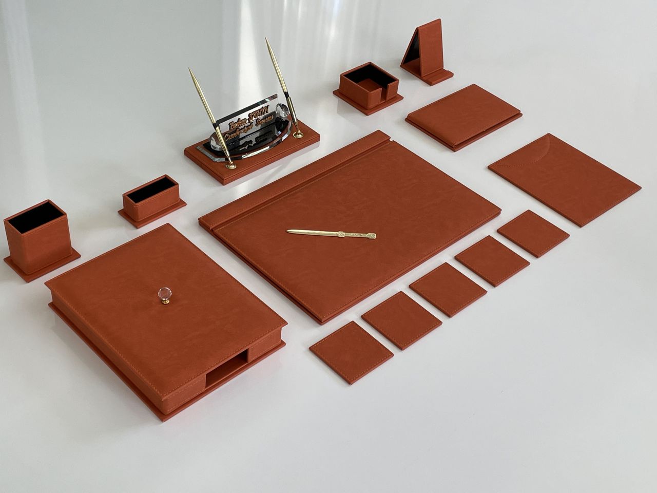 Jaguar Turuncu Sümen Seti Luxury Desk Set Hand Made