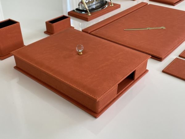 Jaguar Turuncu Sümen Seti Luxury Desk Set Hand Made