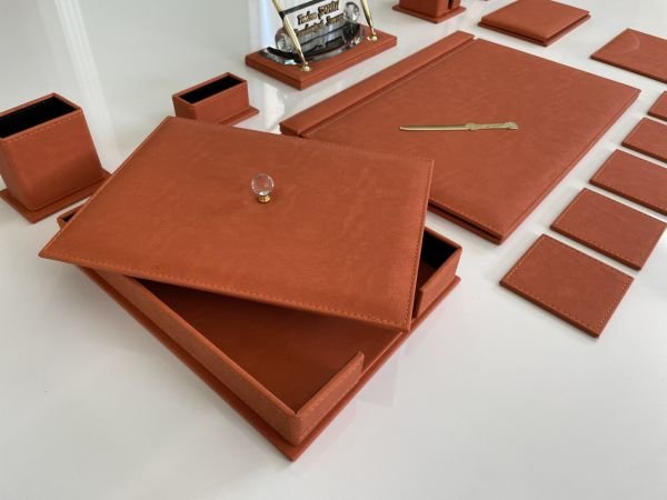 Jaguar Turuncu Sümen Seti Luxury Desk Set Hand Made