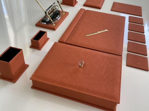 Jaguar Turuncu Sümen Seti Luxury Desk Set Hand Made