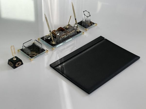 Lazer yazılı Kristal ve Deriden Sümen Makam Takımı (üretim teslim 15 gün)