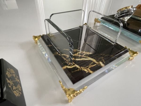 Lazer yazılı Kristal ve Deriden Sümen Makam Takımı (üretim teslim 15 gün)
