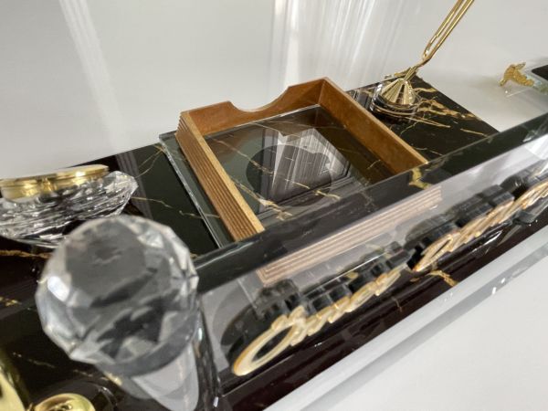Lazer yazılı Kristal ve Deriden Sümen Makam Takımı (üretim teslim 15 gün)