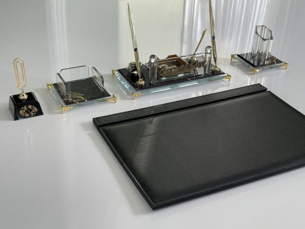 Lazer yazılı Kristal ve Deriden Sümen Makam Takımı (üretim teslim 15 gün)