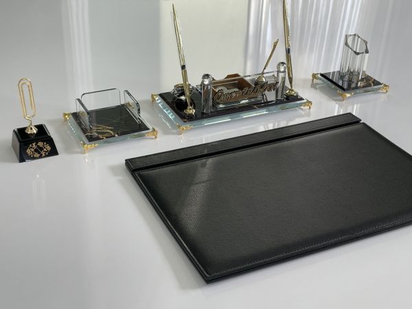 Lazer yazılı Kristal ve Deriden Sümen Makam Takımı (üretim teslim 15 gün)