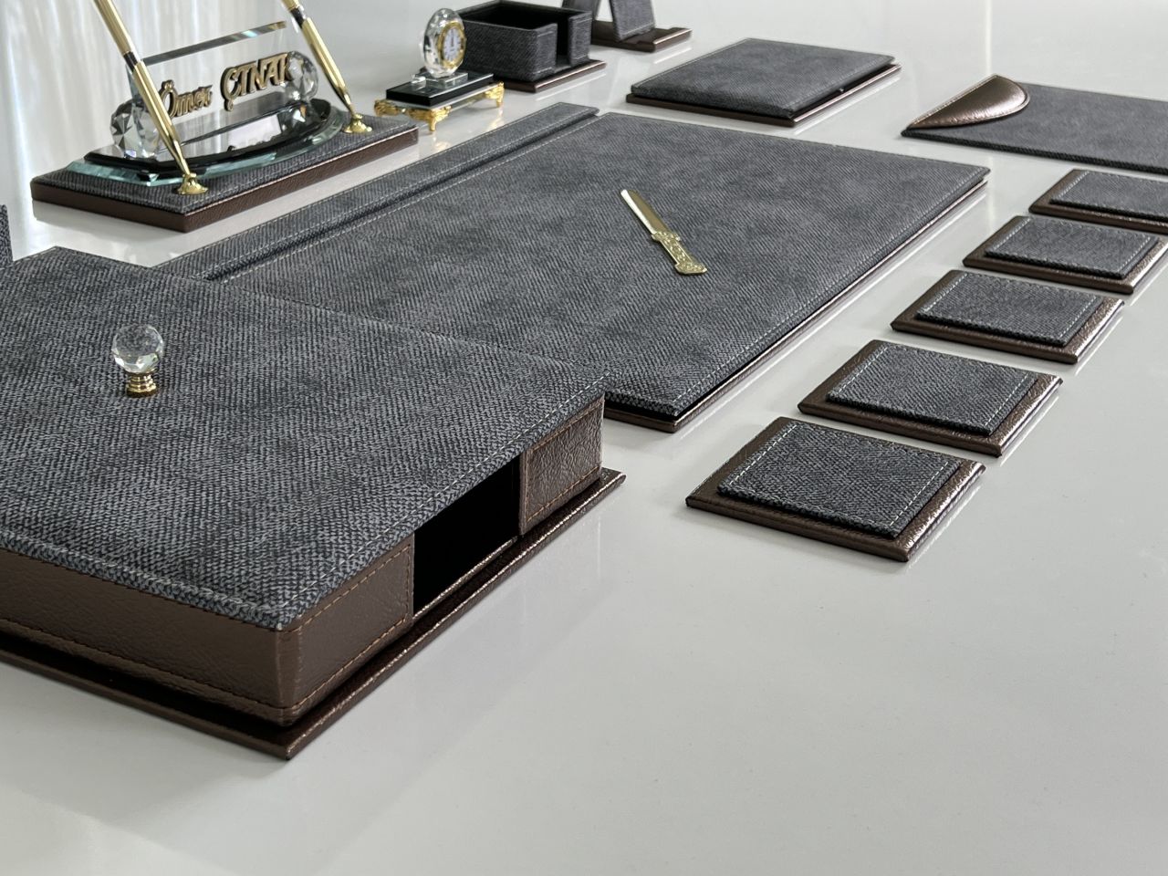 MARJİNAL VIP EL YAPIMI Gri Bakır Design Saatli Sümen Makam Takımı V.I.P