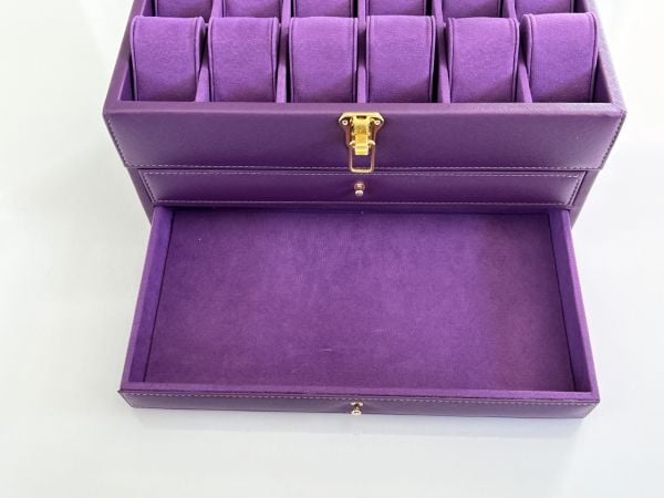MOR Deri içi Kadife Ultralüks El yapımı Çekmeceli üstü Camlı 3 Katlı Takı Kutusu Ultralüks