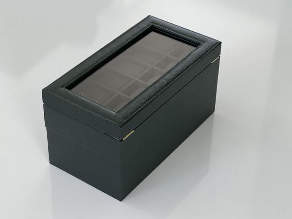 KAMPANYA - YEŞİL Deri içi Kadife Ultralüks El yapımı Çekmeceli üstü Camlı 3 Katlı Takı Kutusu Ultralüks