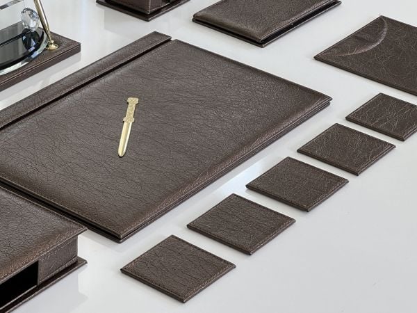 Kahve Bakır Damarlı Deri Sümen Makam Takımı Hand Made