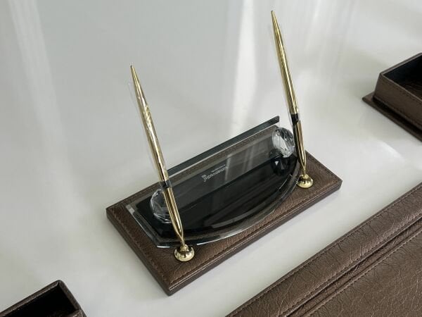 Kahve Bakır Damarlı Deri Sümen Makam Takımı Hand Made