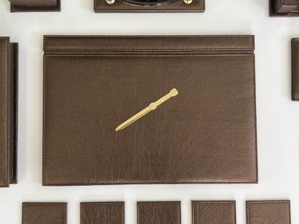 Kahve Bakır Damarlı Deri Sümen Makam Takımı Hand Made