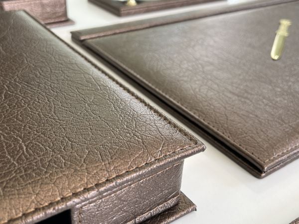 Kahve Bakır Damarlı Deri Sümen Makam Takımı Hand Made