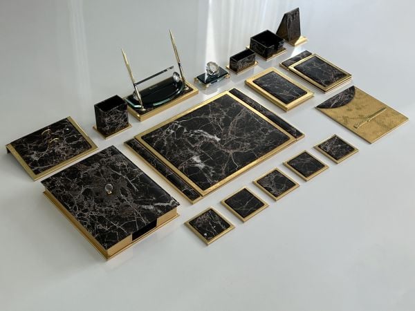 Kahvemsi & Canlı  Mermer Gold alt kısmı düz Gold Deri V.I.P Sümen Makam Takımı